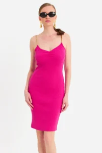 Cool & Sexy Women's Fuchsia Chain Strap Camisole Midi Dress - Image 2