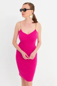 Cool & Sexy Women's Fuchsia Chain Strap Camisole Midi Dress - Image 3