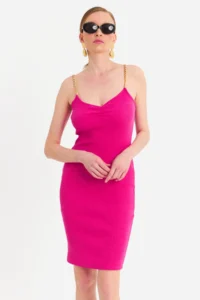 Cool & Sexy Women's Fuchsia Chain Strap Camisole Midi Dress - Image 5