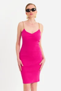Cool & Sexy Women's Fuchsia Chain Strap Camisole Midi Dress - Image 6