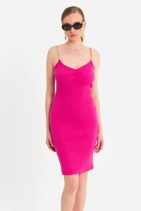 Cool & Sexy Women's Fuchsia Chain Strap Camisole Midi Dress - Image 7