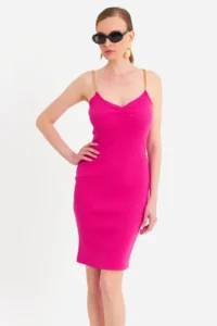 Cool & Sexy Women's Fuchsia Chain Strap Camisole Midi Dress - Image 8