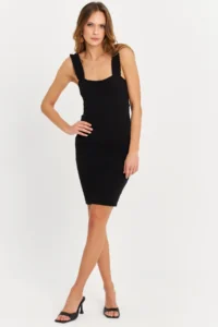 Cool & Sexy Women's Black Shoulder Banded Camisole Mini Dress