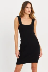 Cool & Sexy Women's Black Shoulder Banded Camisole Mini Dress - Image 3