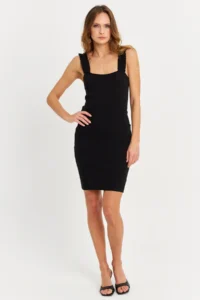 Cool & Sexy Women's Black Shoulder Banded Camisole Mini Dress - Image 4