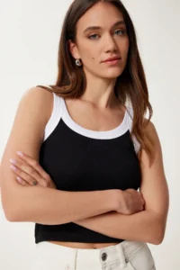 Happiness İstanbul Women's Black Contrast Color Thick Strap Ribbed Athlete - Image 3