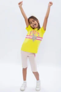 US Polo Assn. Base. Polo Assn Lemon Yellow Girl's Crew Neck Bermuda Tights Set