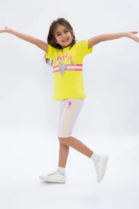 US Polo Assn. Base. Polo Assn Lemon Yellow Girl's Crew Neck Bermuda Tights Set - Image 3