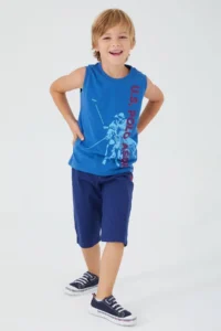 US Polo Assn. Picture Details Blue Boys' Bermuda Set - Image 2
