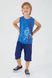 US Polo Assn. Picture Details Blue Boys' Bermuda Set - Image 3
