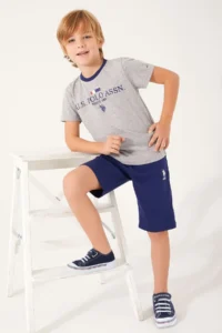 US Polo Assn. Light Coffee Written Gray Melange Boy's Bermuda Suit