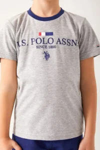 US Polo Assn. Light Coffee Written Gray Melange Boy's Bermuda Suit - Image 4