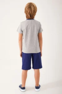 US Polo Assn. Light Coffee Written Gray Melange Boy's Bermuda Suit - Image 5