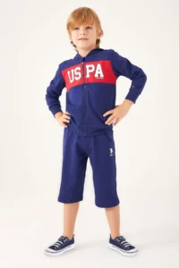 US Polo Assn. Base. Polo Assn Zipper Detail Navy Blue Boy Bermuda Suit - Image 2