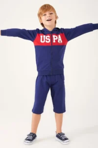 US Polo Assn. Base. Polo Assn Zipper Detail Navy Blue Boy Bermuda Suit - Image 3