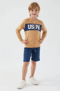 US Polo Assn. Base. Polo Assn Zipper Detail Camel Brown Boy Bermuda Suit - Image 2