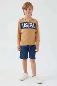 US Polo Assn. Base. Polo Assn Zipper Detail Camel Brown Boy Bermuda Suit - Image 3