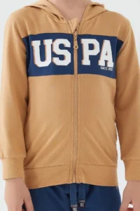 US Polo Assn. Base. Polo Assn Zipper Detail Camel Brown Boy Bermuda Suit - Image 4