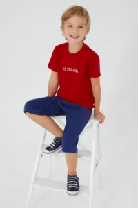 US Polo Assn. BASE. Polo Assn Dark Red Texture Red Boy Capri Suit
