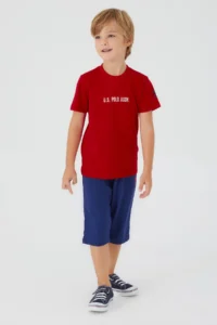 US Polo Assn. BASE. Polo Assn Dark Red Texture Red Boy Capri Suit - Image 2