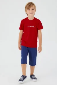 US Polo Assn. BASE. Polo Assn Dark Red Texture Red Boy Capri Suit - Image 3