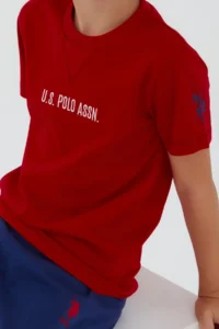 US Polo Assn. BASE. Polo Assn Dark Red Texture Red Boy Capri Suit - Image 4