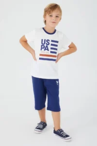 US Polo Assn. Base. Polo Assn Thick Strips Cream Boy Capri Suit - Image 2