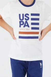 US Polo Assn. Base. Polo Assn Thick Strips Cream Boy Capri Suit - Image 4
