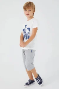 US Polo Assn. Palm Pattern Cream Boys' Capri Set Us1360 - Image 3