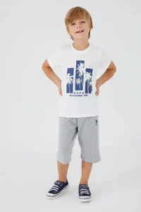 US Polo Assn. Palm Pattern Cream Boys' Capri Set Us1360 - Image 4