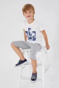 US Polo Assn. Palm Pattern Cream Boys' Capri Set Us1360 - Image 5