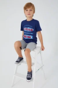 US Polo Assn. Shaped Writing Detail Navy Blue Boy Bermuda Suit