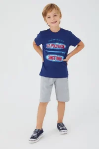 US Polo Assn. Shaped Writing Detail Navy Blue Boy Bermuda Suit - Image 2