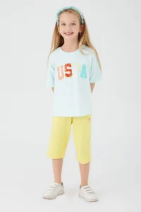 US Polo Assn. Base. Polo Assn Round Font Color Cream Girls' Capri Set - Image 3