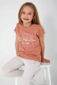US Polo Assn. Inclined Writing Brown Girls' Leggings Set