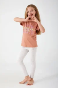 US Polo Assn. Inclined Writing Brown Girls' Leggings Set - Image 3