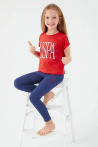 US Polo Assn. Base. Polo Assn Inclined Writing Red Girls Tights Set