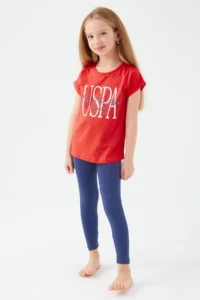 US Polo Assn. Base. Polo Assn Inclined Writing Red Girls Tights Set - Image 2
