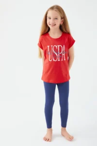 US Polo Assn. Base. Polo Assn Inclined Writing Red Girls Tights Set - Image 3
