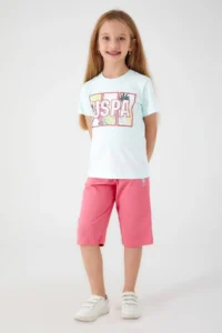 US Polo Assn. Base. Polo Assn Colorful Leaves Green Girls Capri Set - Image 2
