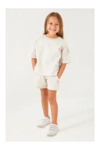 US Polo Assn. Base. Polo Assn Plain Open Naive Cream Girls Shorts Set