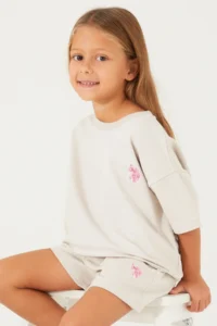 US Polo Assn. Base. Polo Assn Plain Open Naive Cream Girls Shorts Set - Image 2