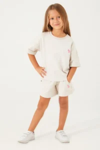 US Polo Assn. Base. Polo Assn Plain Open Naive Cream Girls Shorts Set - Image 4