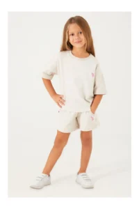 US Polo Assn. Base. Polo Assn Plain Open Naive Cream Girls Shorts Set - Image 5