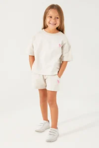 US Polo Assn. Base. Polo Assn Plain Open Naive Cream Girls Shorts Set - Image 6