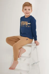 US Polo Assn. Thick Line Pattern Dark Blue Boy's Long Sleeve Pajama Set - Image 3