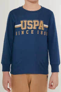 US Polo Assn. Thick Line Pattern Dark Blue Boy's Long Sleeve Pajama Set - Image 4
