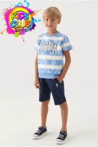 US Polo Assn. BASE. Polo Assn. Licensed US1701 Kangaroo T-Shirt and Capri Top and Bottom Boy's Set BLUE