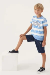US Polo Assn. BASE. Polo Assn. Licensed US1701 Kangaroo T-Shirt and Capri Top and Bottom Boy's Set BLUE - Image 3