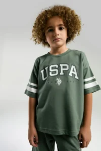 US Polo Assn. Us Polo Shirt Assn Boys' Khaki Bermuda Set - Image 2